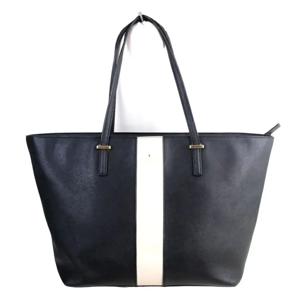 Kate Spade NY BLACK WHITE GENUINE LEATHER SATCHEL SHOULDER BAG HANDBAG PURSE